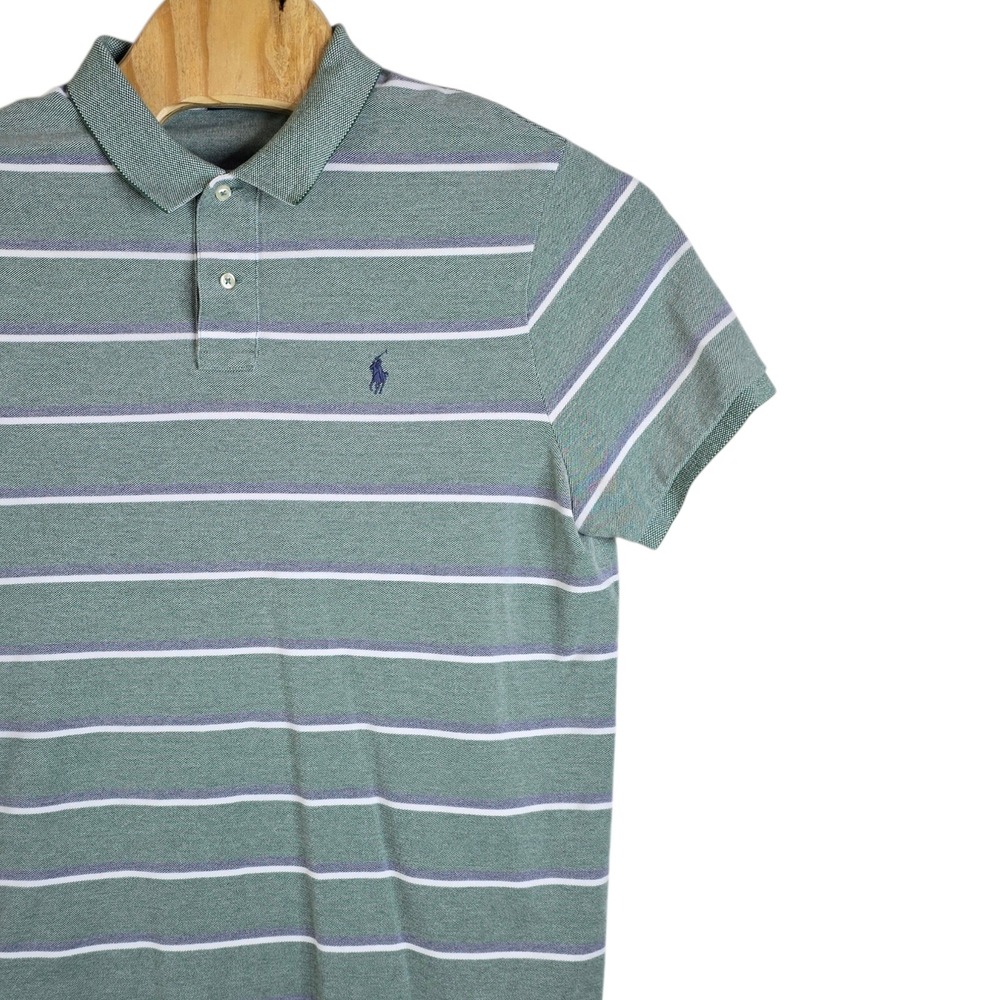 Polo Ralph Lauren Mens XL Classic Fit Striped Polo Shirt Green White Purple Pony